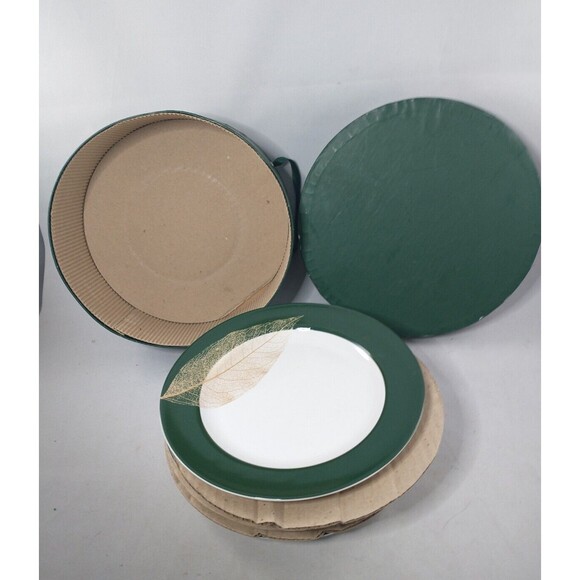 Target Home Accent 8" Sandwich Salad Plate White Green Rim W/ Gold Leaf Set of 4 - Picture 6 of 13